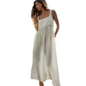 NWT ZARA Linen Blend Maxi Dress in Ice Khaki  SZ L
